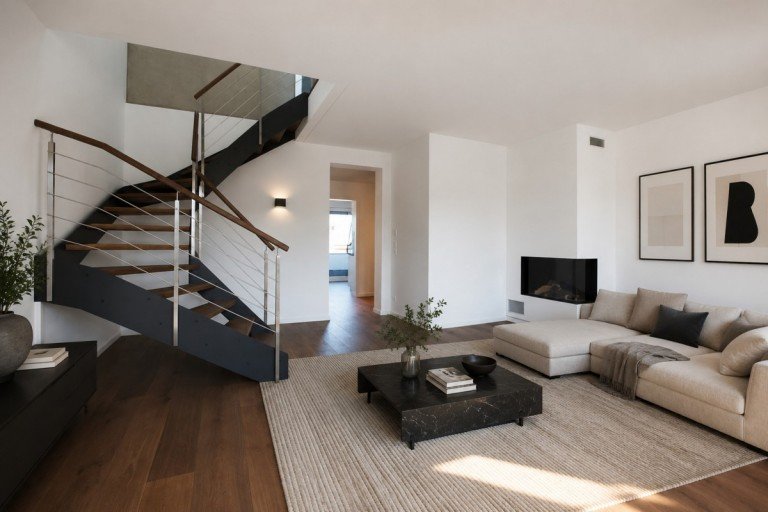Wohnzimmer M�nchen Maisonettewohnung Hochwertiges Wohnen - zwei Ebenen - 2,5-Zimmer-Maisonette m. Loggia in M-Neuhausen