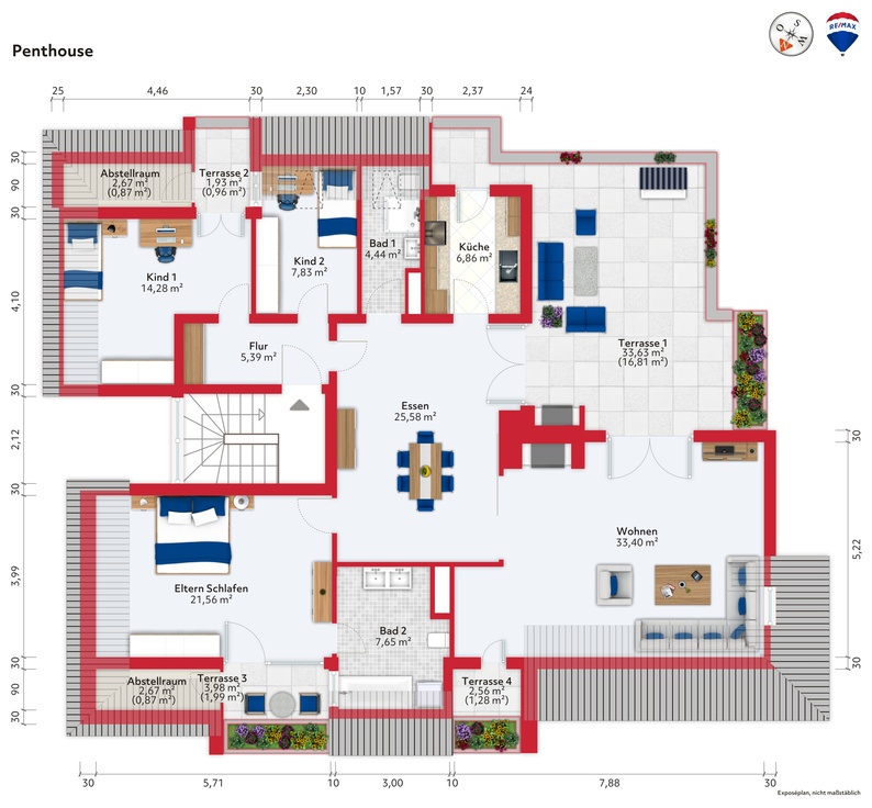 Grundriss Dachgeschosswohnung M�nchen / Harlaching